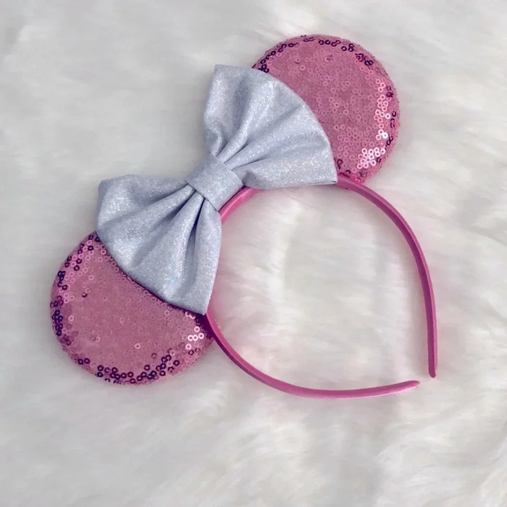 Minnie Mouse Sequin Headband Ears Pink & Silver